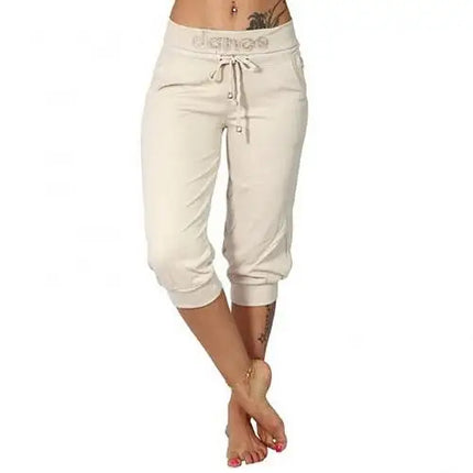 4XL Women Pants Summer Ladies 3/4 Trousers Casual Solid Color Low Rise Drawstring Pockets Sports Pants Shorts For Female