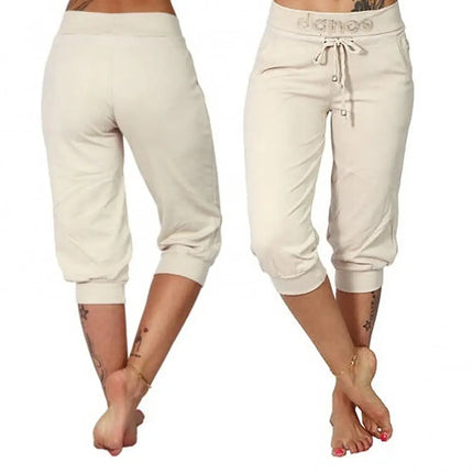 4XL Women Pants Summer Ladies 3/4 Trousers Casual Solid Color Low Rise Drawstring Pockets Sports Pants Shorts For Female