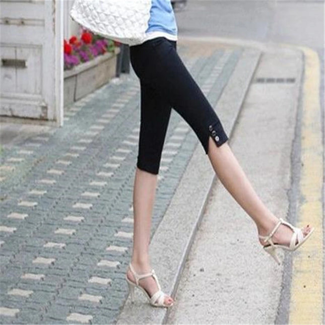 Hot Sale Elasticity Breeches Summer Capris Knee Length Pants Women Thin Breathable Trousrs Ladies High Waist Elastic