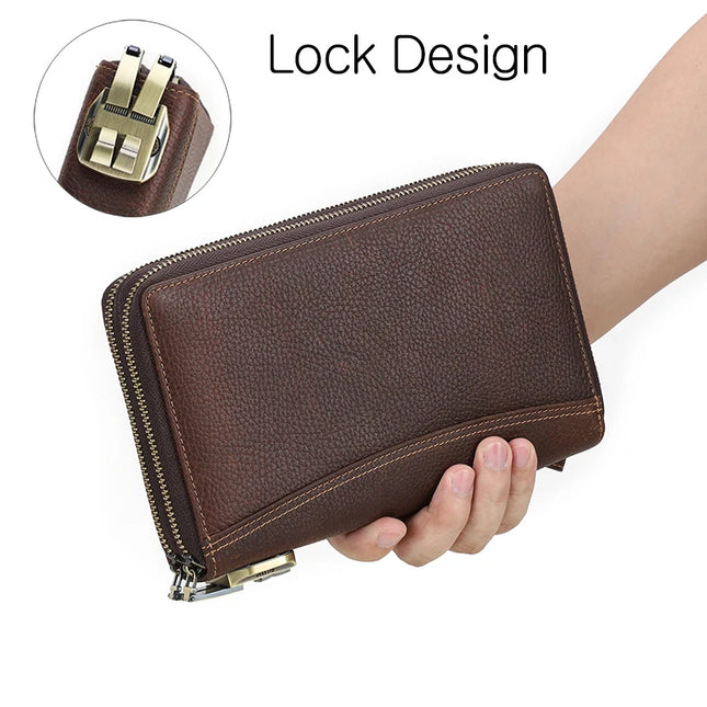CONTACT'S Genuine Leather Men Clutch Bags Password Lock Design Passport Cover Large Clutch Wallets AirTag Slot Men's Bag Handbag