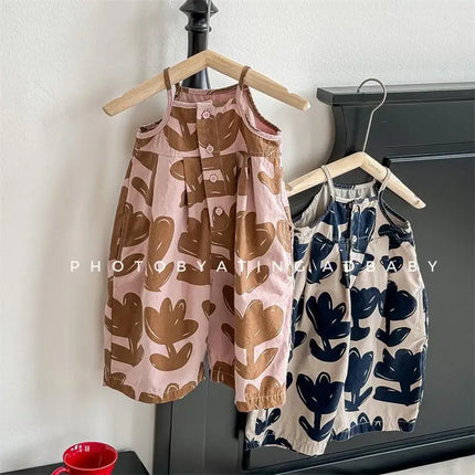 2024 Baby Girls Flowers Rompers Pants Fashion Kids Children Summer Clothing Printed Comfortable Overalls Pant Clothes Outfits