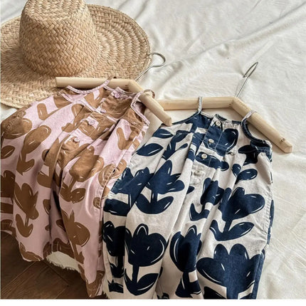 2024 Baby Girls Flowers Rompers Pants Fashion Kids Children Summer Clothing Printed Comfortable Overalls Pant Clothes Outfits