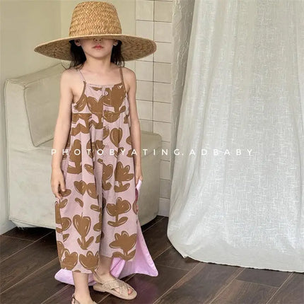 2024 Baby Girls Flowers Rompers Pants Fashion Kids Children Summer Clothing Printed Comfortable Overalls Pant Clothes Outfits