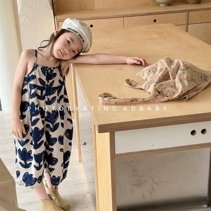 2024 Baby Girls Flowers Rompers Pants Fashion Kids Children Summer Clothing Printed Comfortable Overalls Pant Clothes Outfits