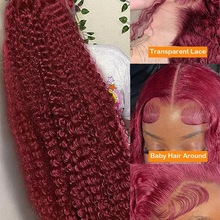 100% Human Hair Deep Wave 99J Burgundy 13x4 Lace Frontal Wig 13x6 Curly 30 40 Inch HD Lace Front Wigs Red Water Kinky Brazilian
